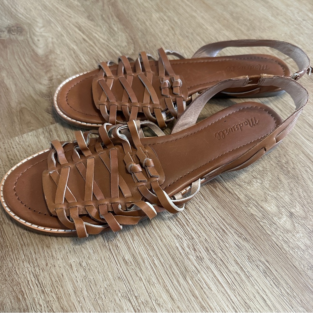 Madewell Brown Leather Woven Slingback Sandals Size 9 Huarache Minimalist - Picture 5 of 10